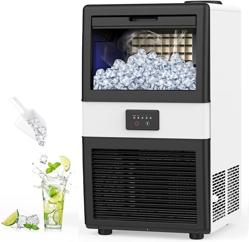 Commercial Ice Maker Machine, 70 LBS/24H Under Counter Large Ice Machine w/ 10 LBS Capacity Ice Storage Bin, 2 Water Inlet Modes, Freestanding & Built in Ice Maker for Bar/Home/Office/Shop, White