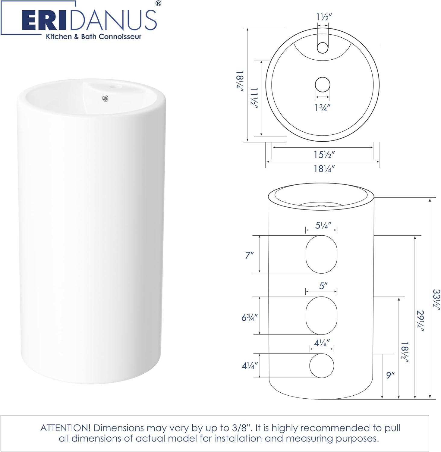 Denbigh 33.5" H Crisp White Ceramic Circular Freestanding Pedestal Bathroom Sink with Overflow