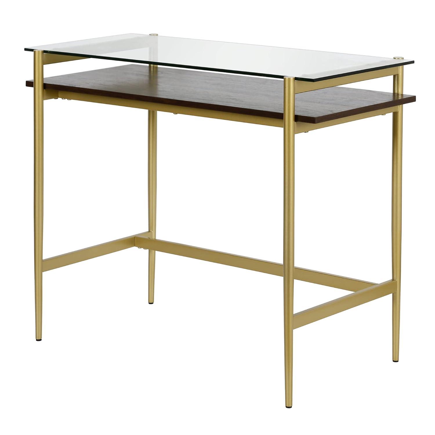 36" Black Bronze Desk with Black Woodgrain Shelf - Henn&Hart