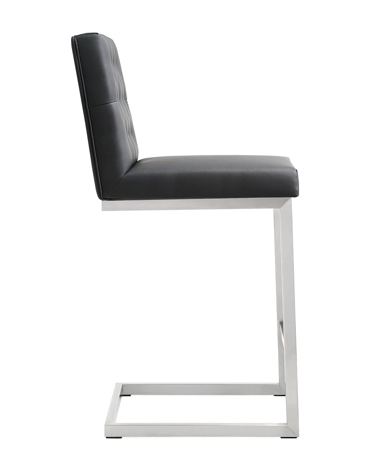 Helsinki Contemporary Black Leather Counter Stool with Stainless Steel Base