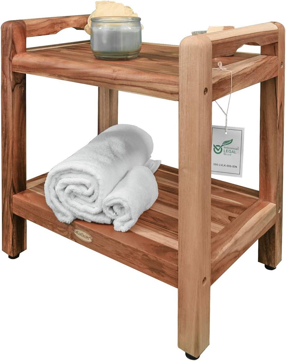 EcoDecors 20" Earthy Teak Shower Bench with Shelf