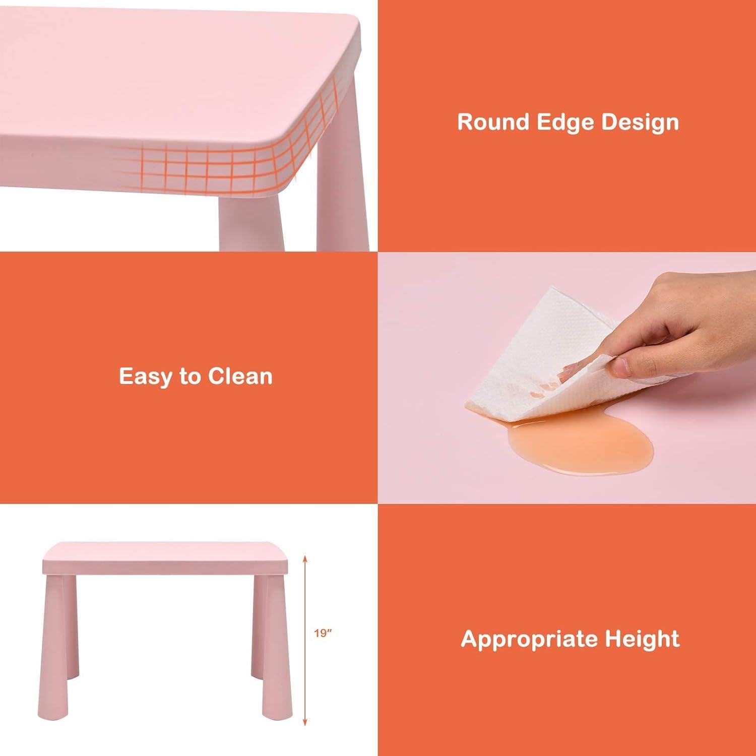 Kids Table and Chair Set 3-Piece Set Toddler Furniture Pink