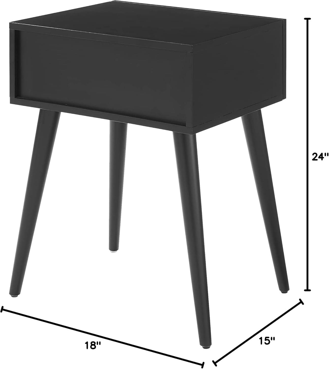 Everett End Table Matte Black - Crosley: Mid-Century Modern Design, Storage Drawer, Tapered Legs, Metal Hardware