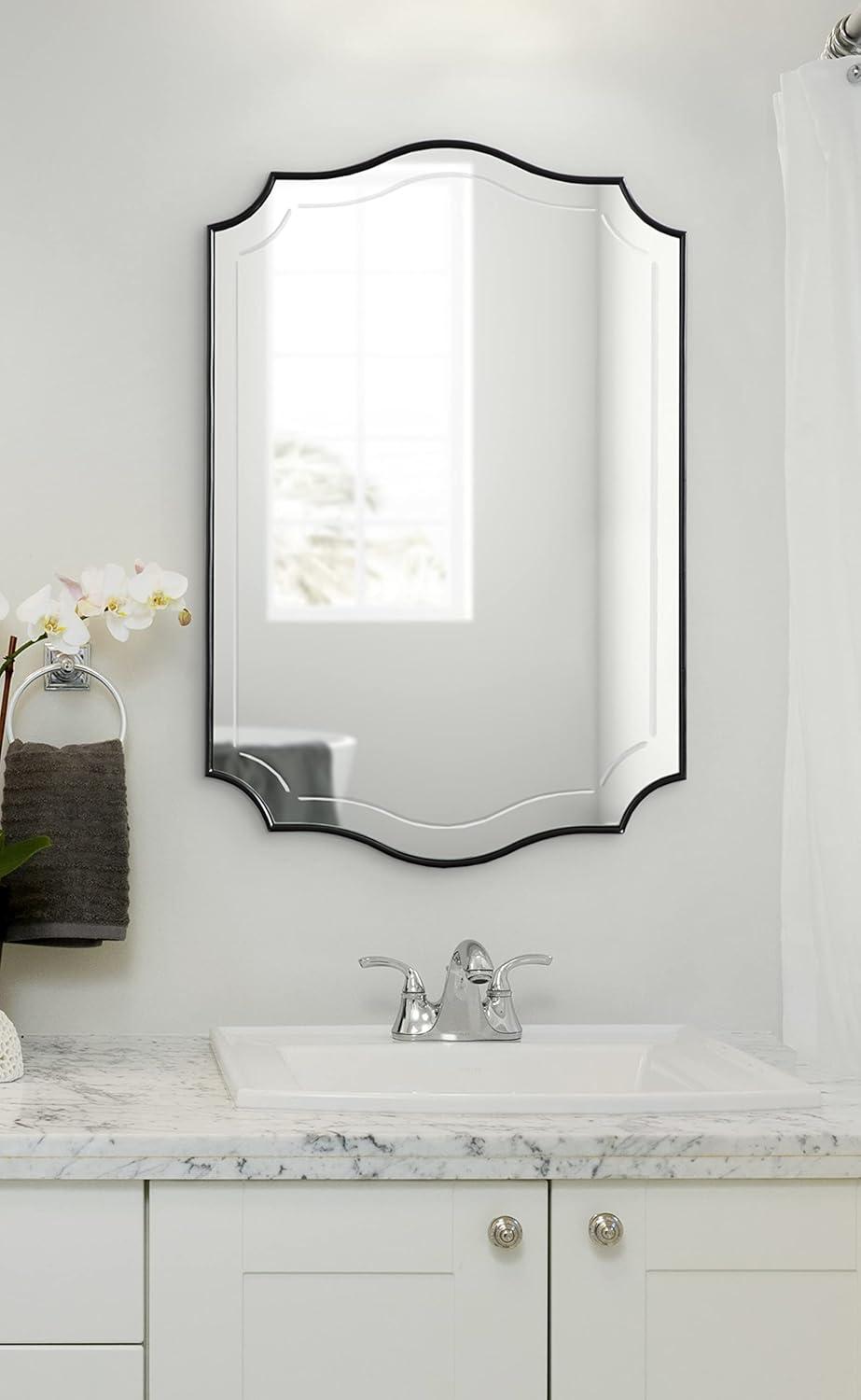 20" x 30" Hollyn Decorative Framed Wall Mirror Black - Kate & Laurel All Things Decor: Scalloped Edge, V-Groove, Hangs Both Ways