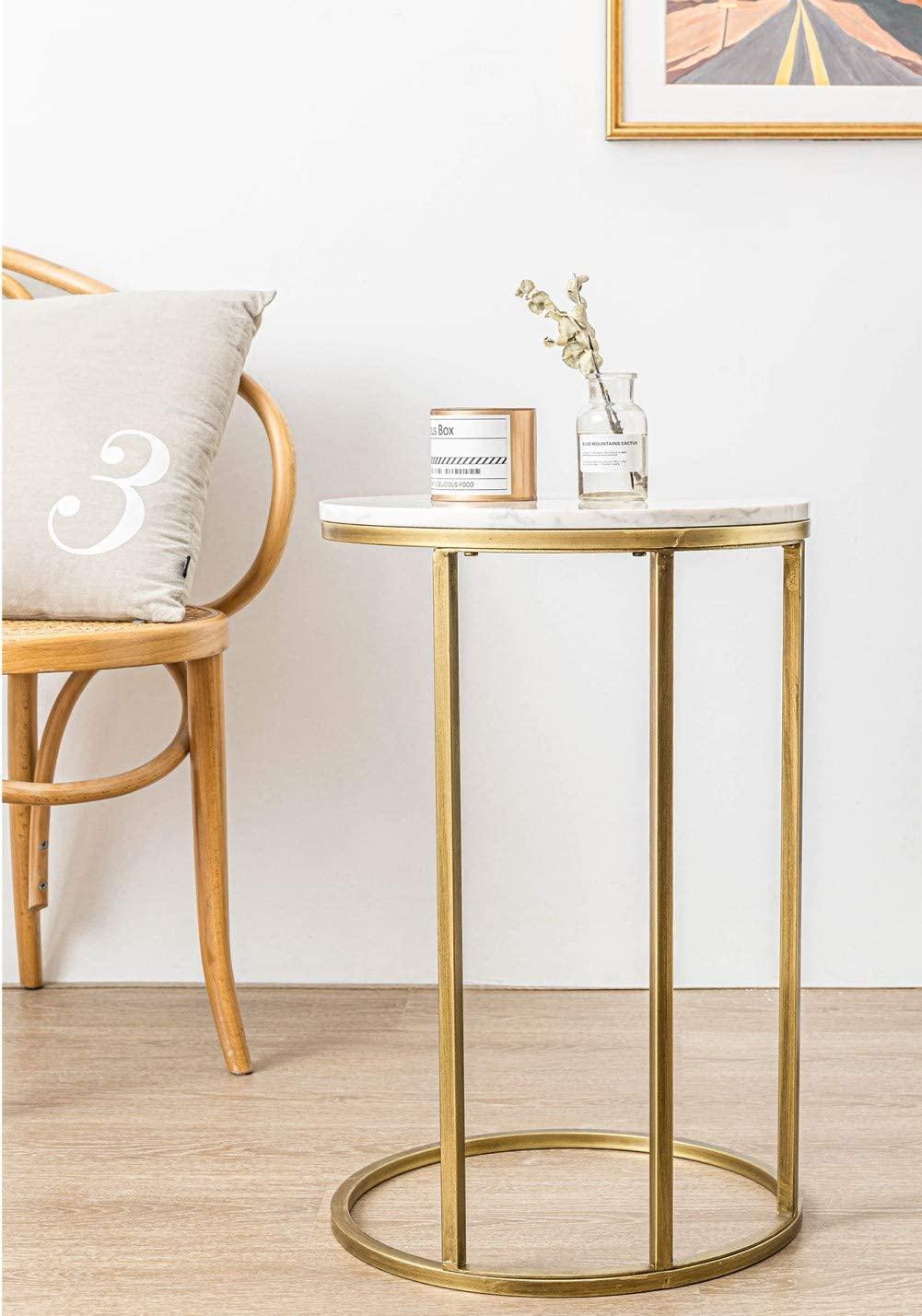 Modern 16 in Gold C-Top Faux Marble Side Table