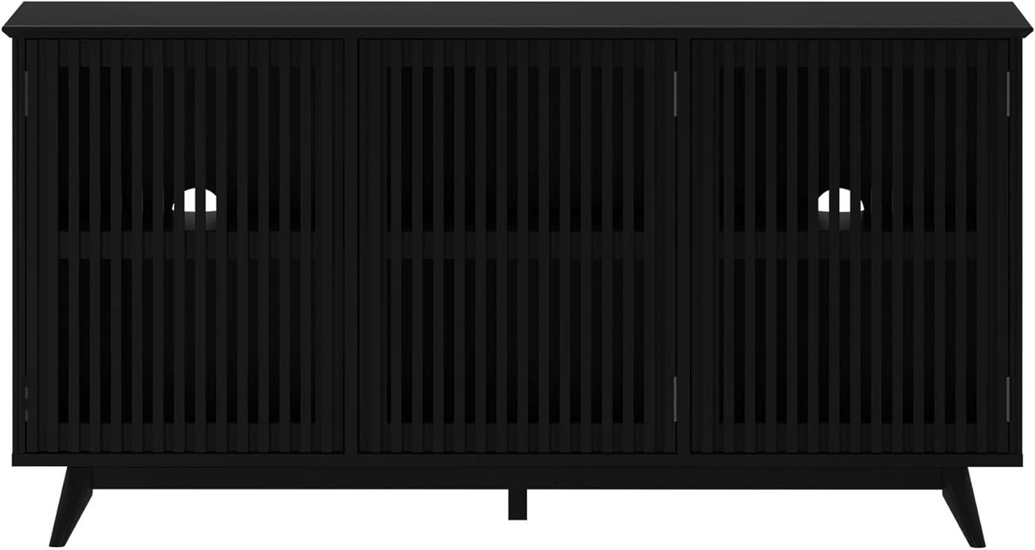 Plank+Beam Mid Century Modern Solid Wood Sideboard with 3 Doors, 59" TV Stand for Living Room, Black