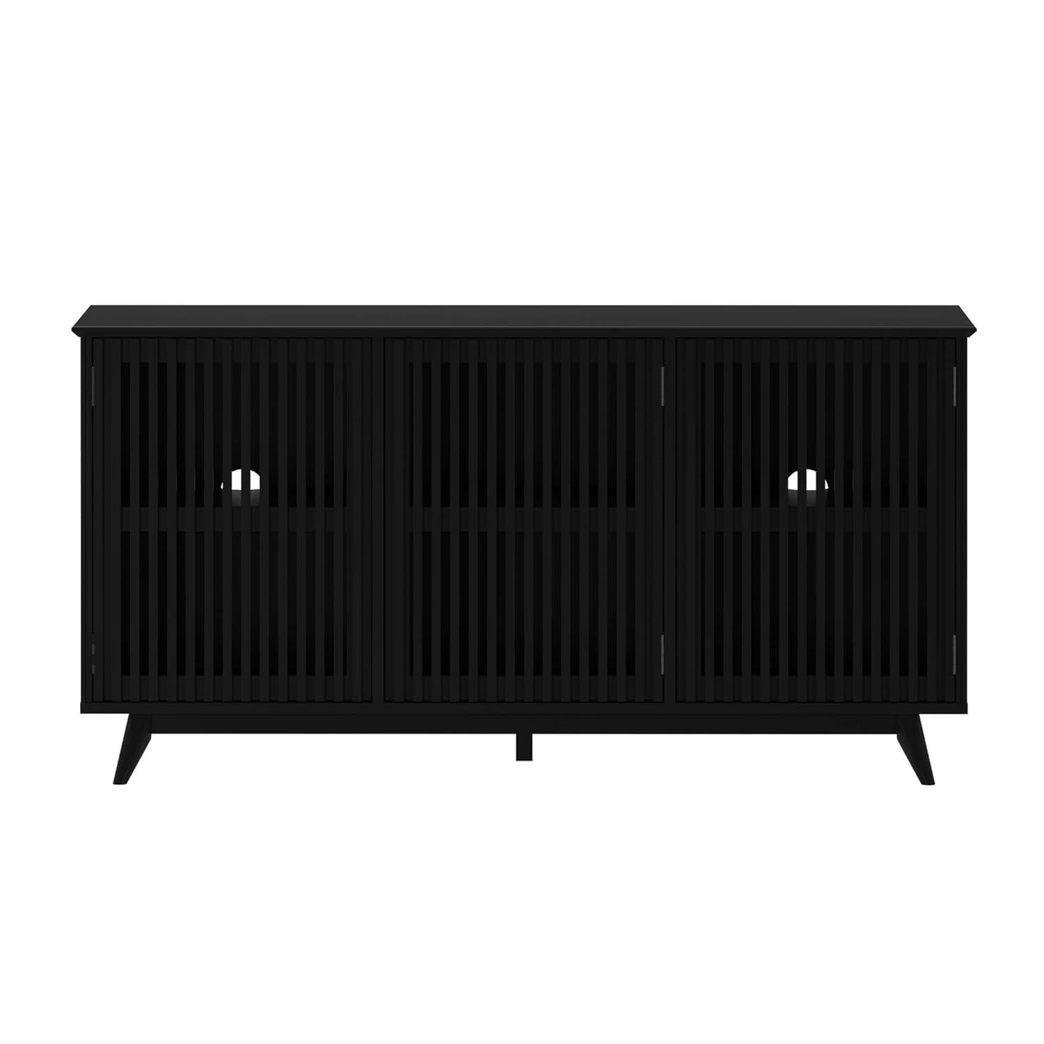 Plank+Beam Mid Century Modern Solid Wood Sideboard with 3 Doors, 59" TV Stand for Living Room, Black