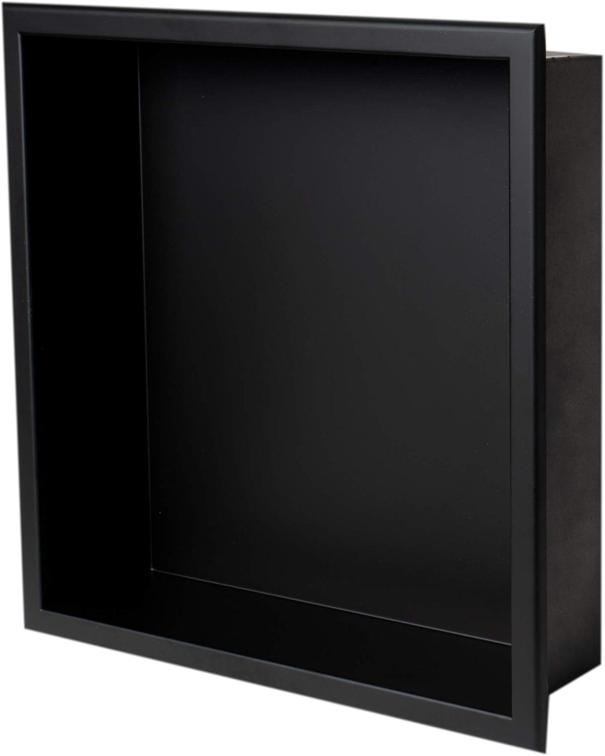 ALFI brand 16" x 16" Black Matte Stainless Steel Square Single Shelf Bath Shower Niche