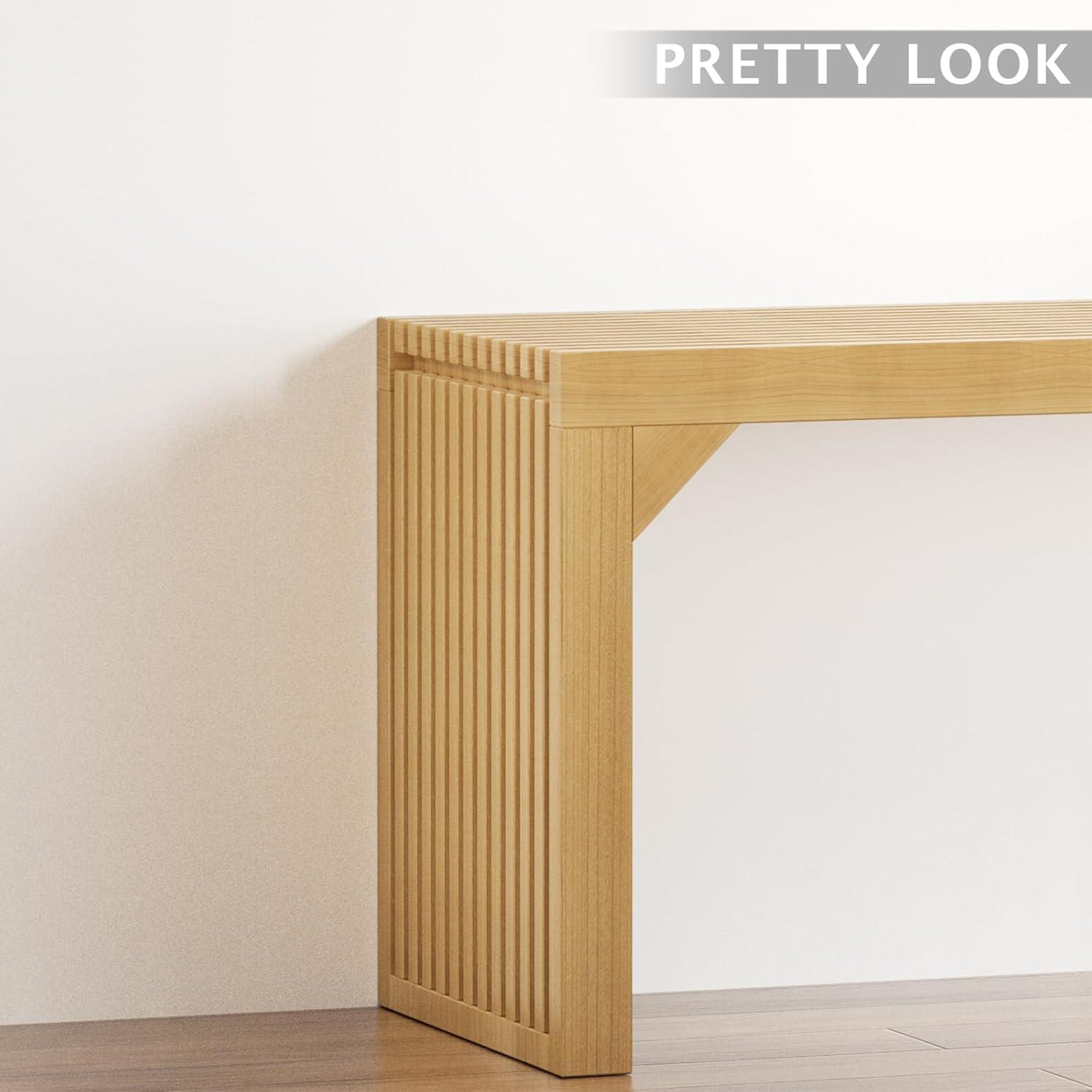 35" Solid Wood Bench, Nature Entryway Bench with Storage for Entryway, Living Room, Kitchen