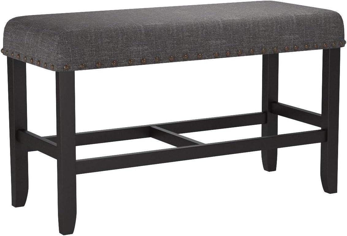 Roundhill Biony Counter Height Dining Bench with Nailhead Trim, Gray