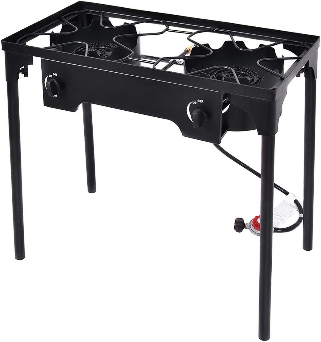 Black Cast Iron 2-Burner Outdoor Propane Gas Stove