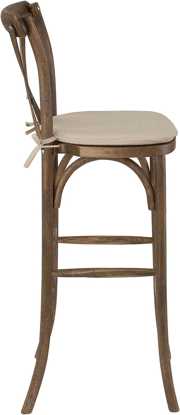 Flash Furniture HERCULES Series Dark Antique Wood Cross Back Barstool with Cushion