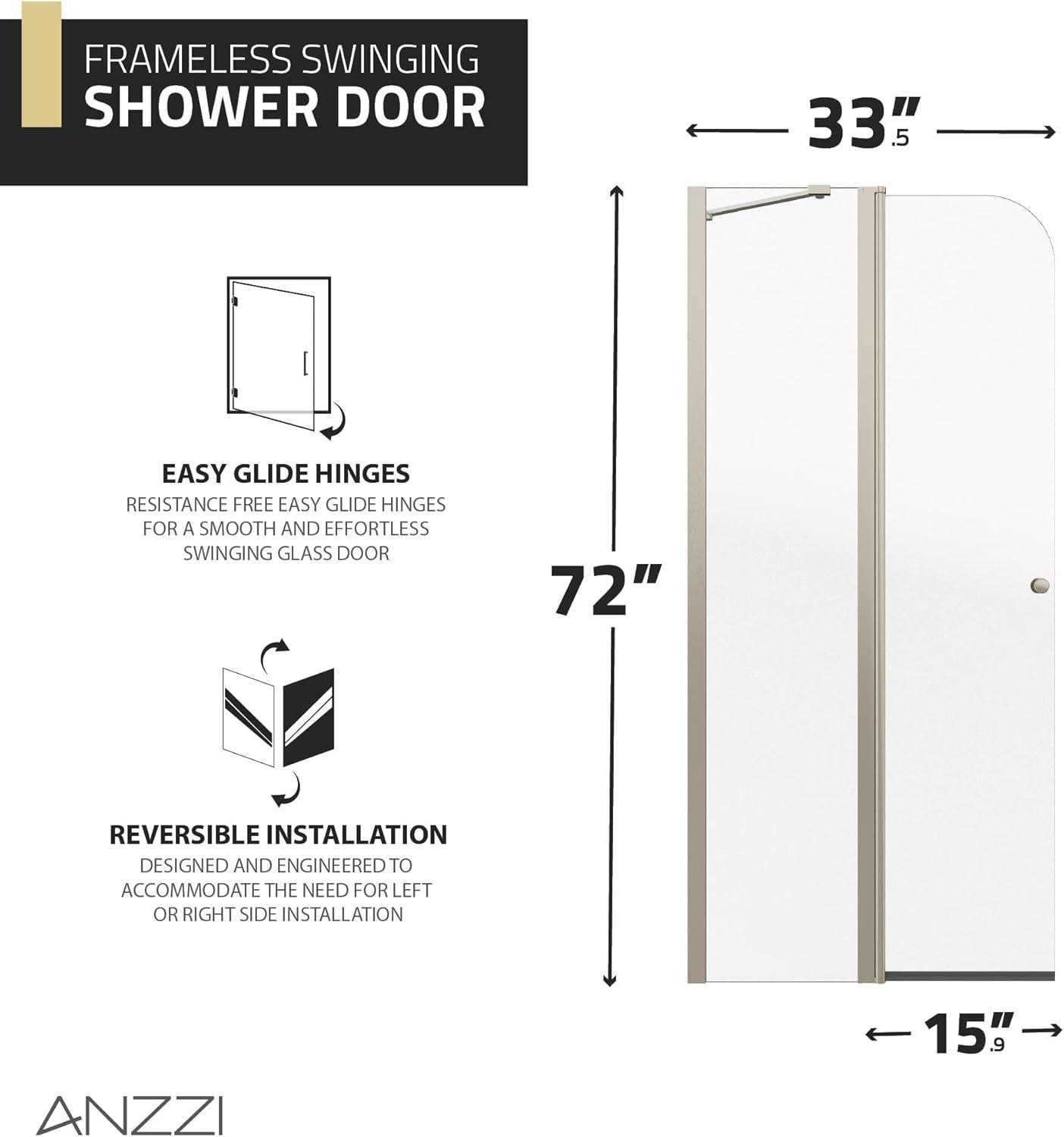 Anzzi 33.3” W x 72” H Frameless Shower Door