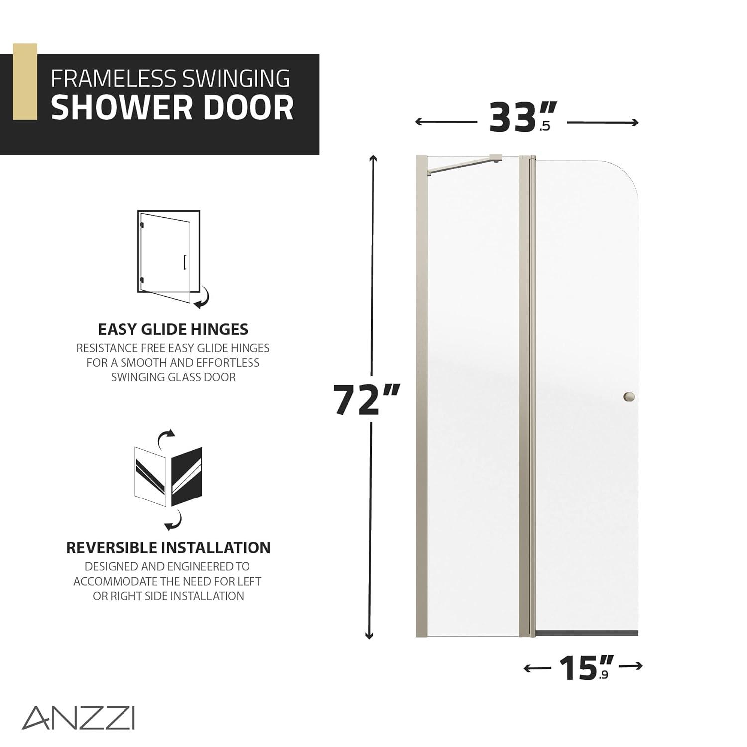 ANZZI Anzzi 33.3” W x 72” H Frameless Shower Door SD-AZ14-01BN