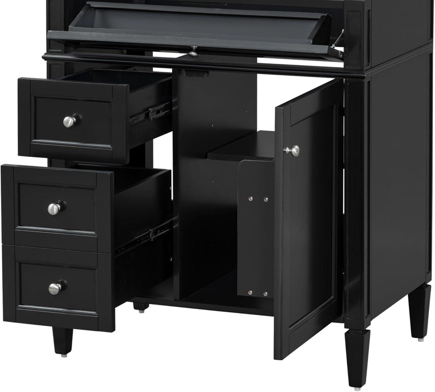 HLILish 30'' Bathroom Vanity With Top Sink, Modern Bathroom Storage Cabinet With 2 Drawers And A Tip-Out Drawer, Single Sink Bathroom Vanity