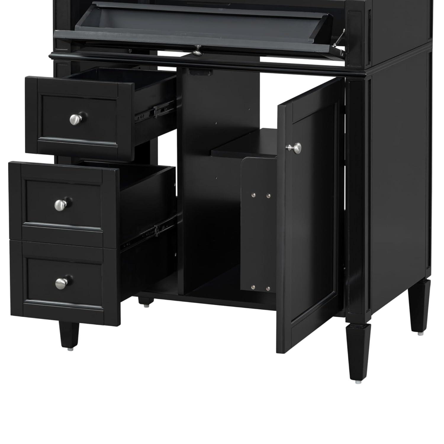 HLILish 30'' Bathroom Vanity With Top Sink, Modern Bathroom Storage Cabinet With 2 Drawers And A Tip-Out Drawer, Single Sink Bathroom Vanity