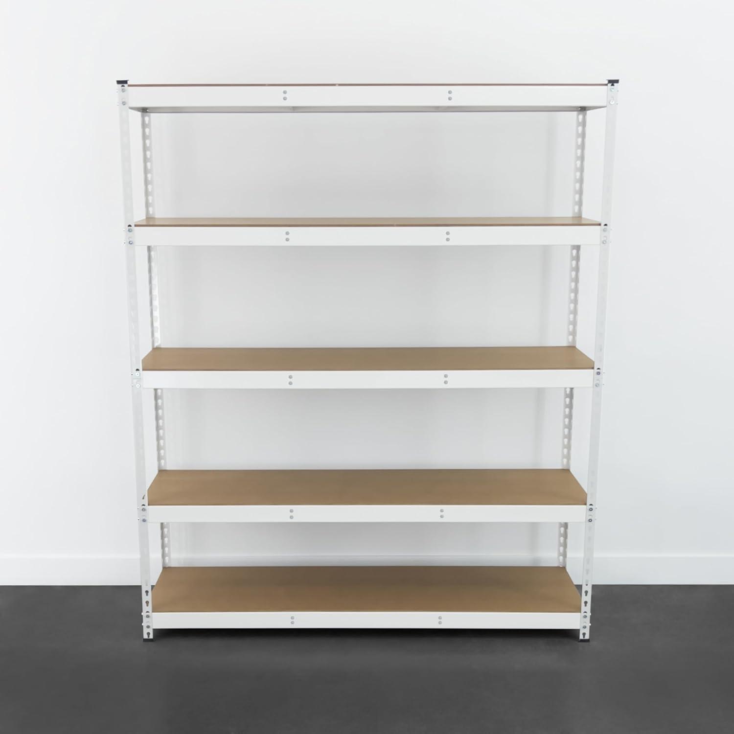 MonsterRax Modular Garage Shelving - 5 Tier Storage Shelves, Tall Metal Rack Shelves for Storage, Heavy Duty Steel Shelf Organizer for Garage, Or Kitchen Pantry (White, 18" x 60" x 72")