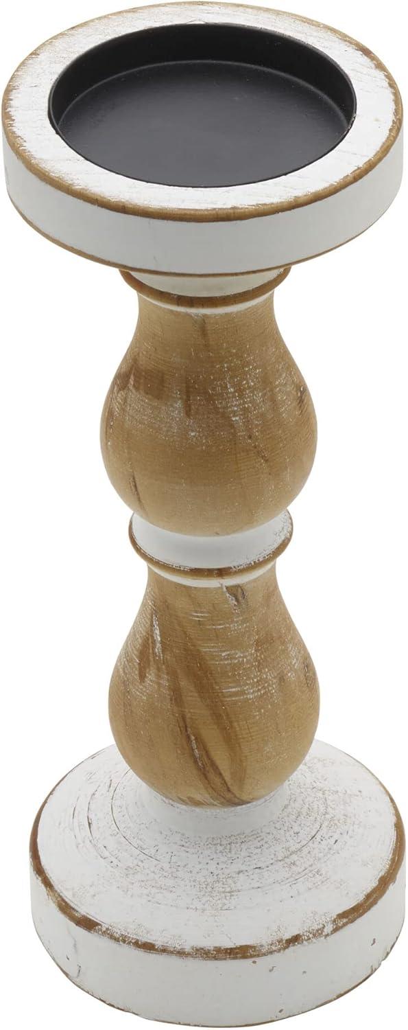 Elements 10 Inch White Natural Wood Candle Holder