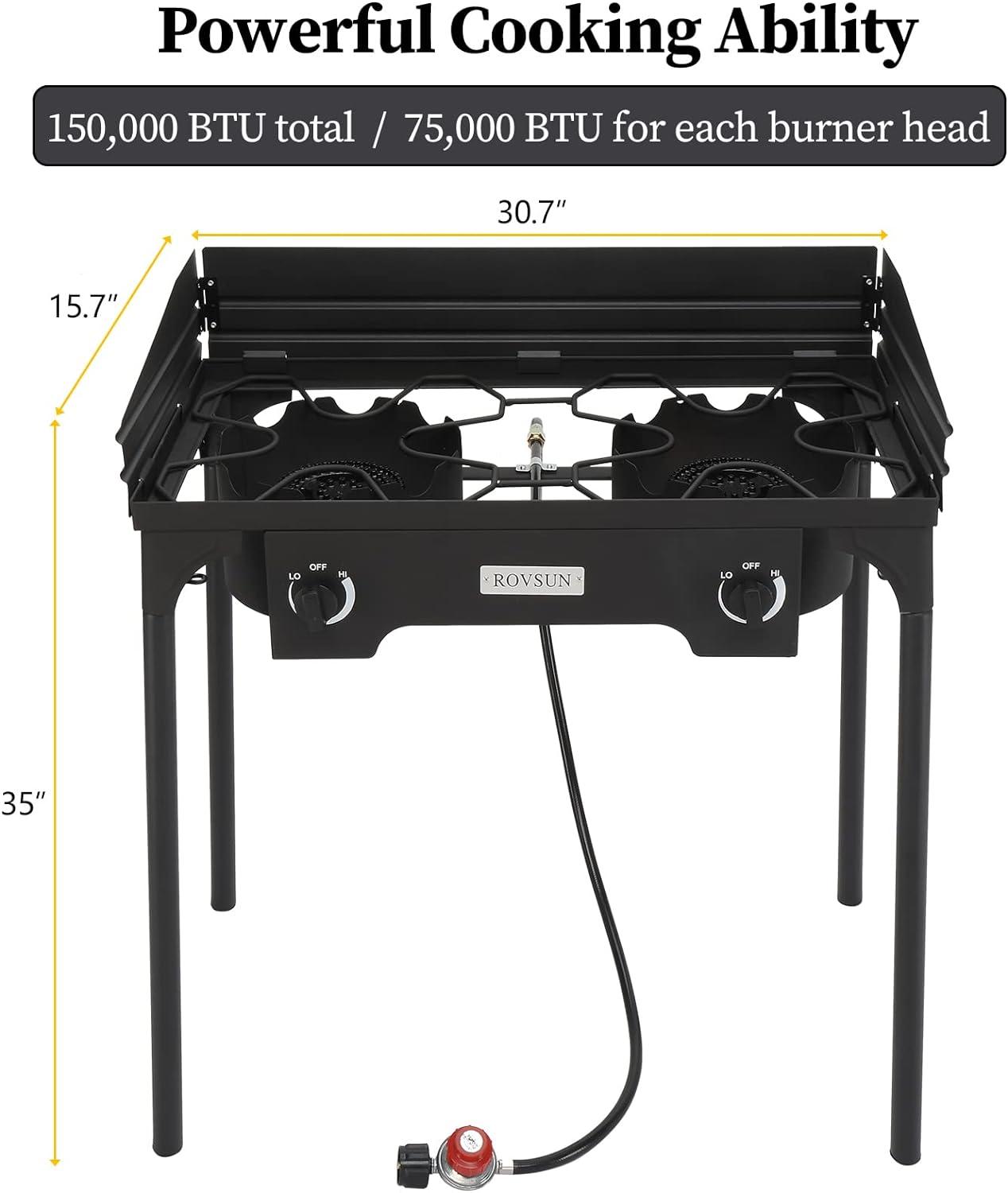 ROVSUN Black Cast Iron 2-Burner Outdoor Propane Gas Stove