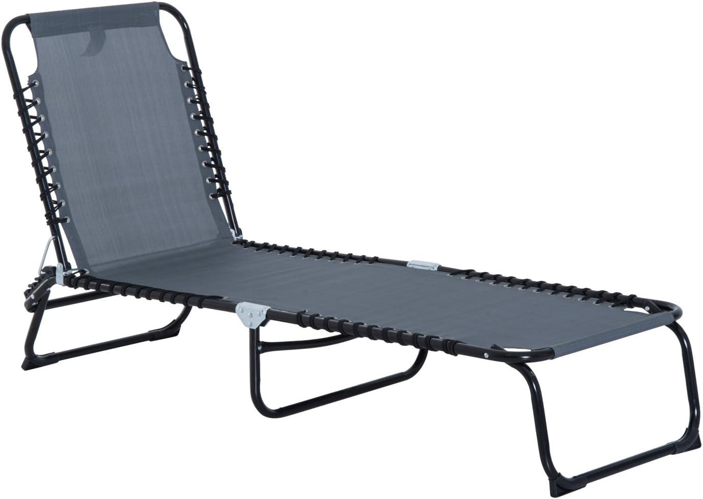 Gray Steel Mesh Adjustable Outdoor Chaise Lounge Chair