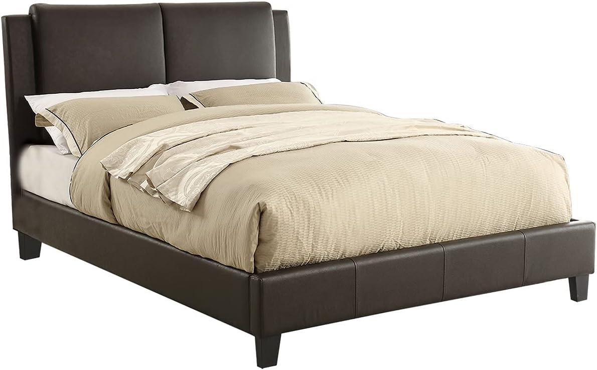 Brown Faux Leather Upholstered King Bed with Cushioned Headboard