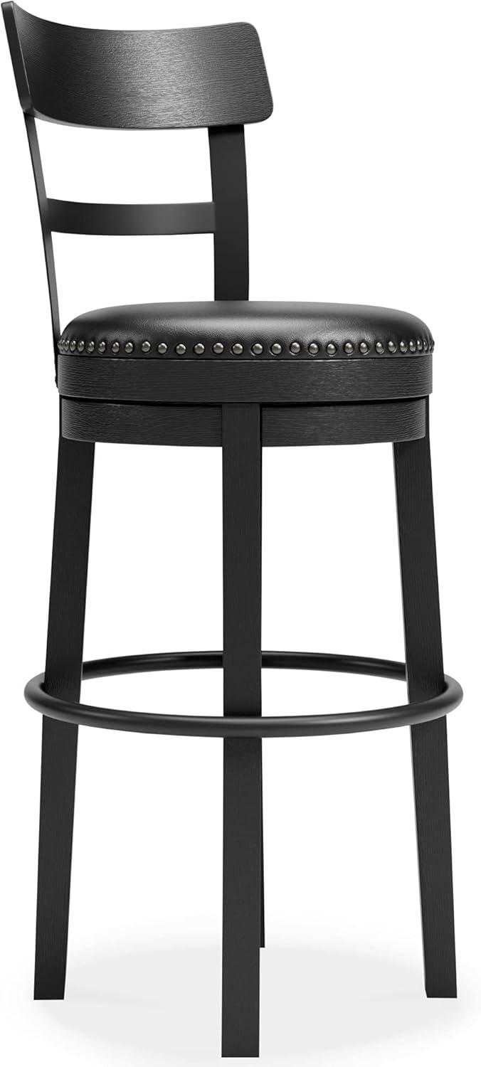 Transitional Black Wood Swivel Barstool with Nailhead Trim