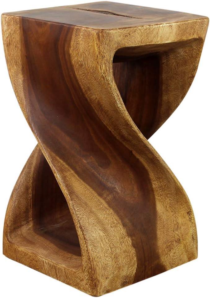 Eco-Friendly Oak Wood Twist Stool - 12"x20" Hand-Carved