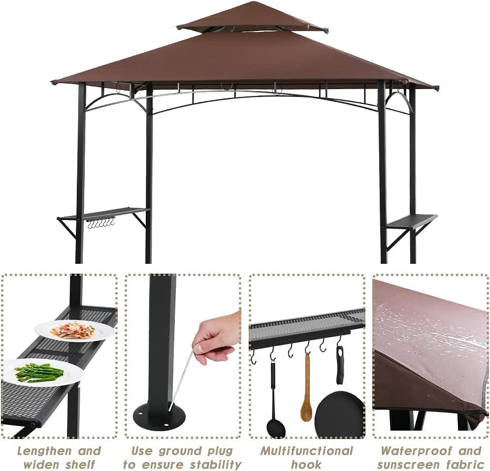 8'x 5' Brown Steel Double Tiered BBQ Gazebo Canopy