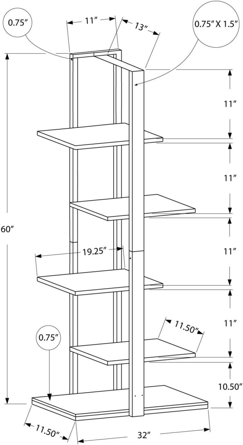 Monarch Specialties Bookshelf, Bookcase, Etagere, 5 Tier, 60"H, Office, Bedroom, White Laminate