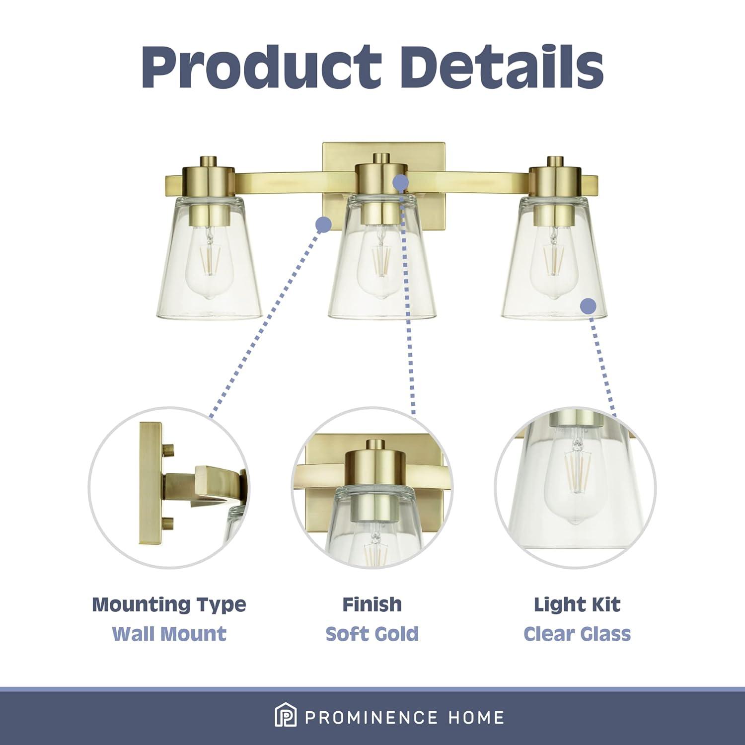Prominence Home Fairendale 3-Light Soft Gold Bathroom Vanity Light with Clear Glass Shade