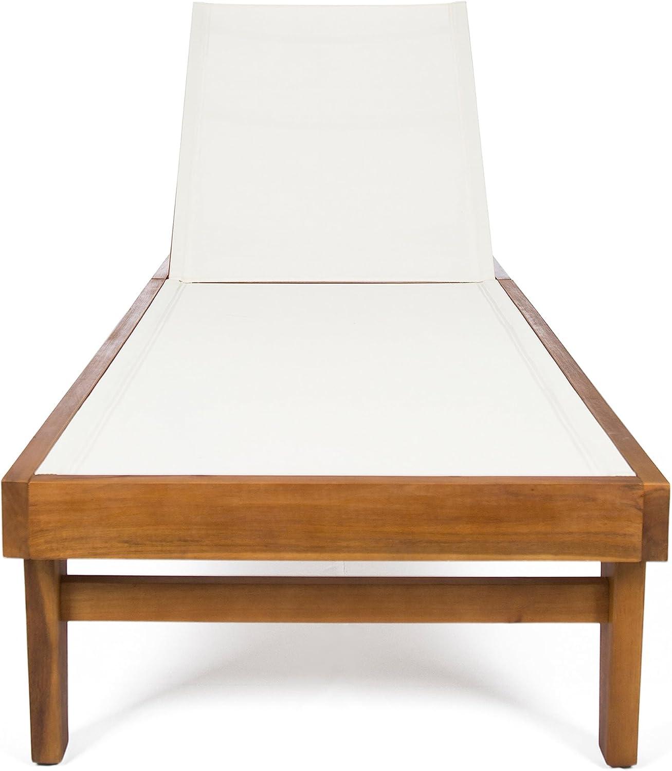 Summerland Acacia Wood Chaise Lounge -Teak/White - Christopher Knight Home: Weather-Resistant Patio Furniture