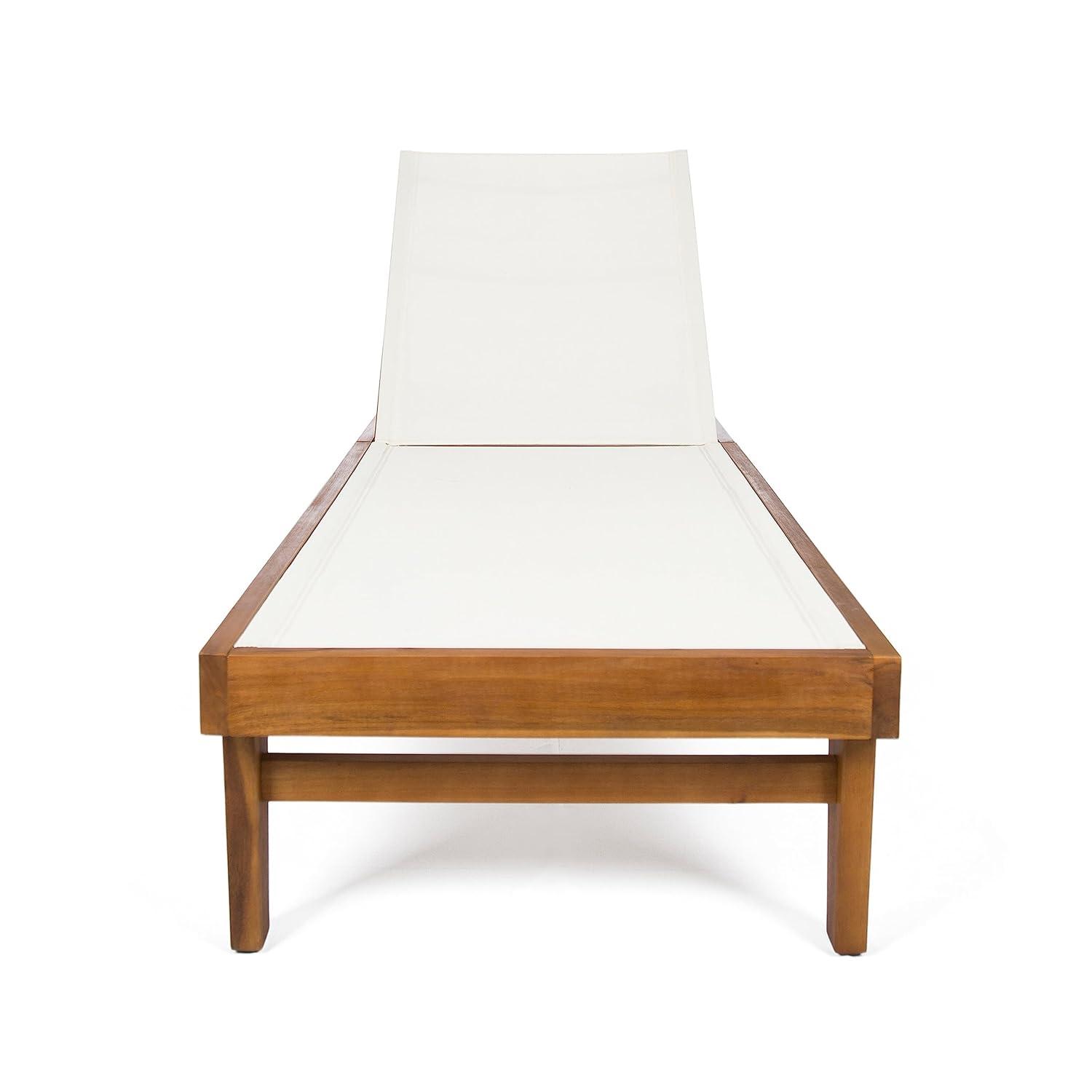 Summerland Acacia Wood Chaise Lounge -Teak/White - Christopher Knight Home: Weather-Resistant Patio Furniture