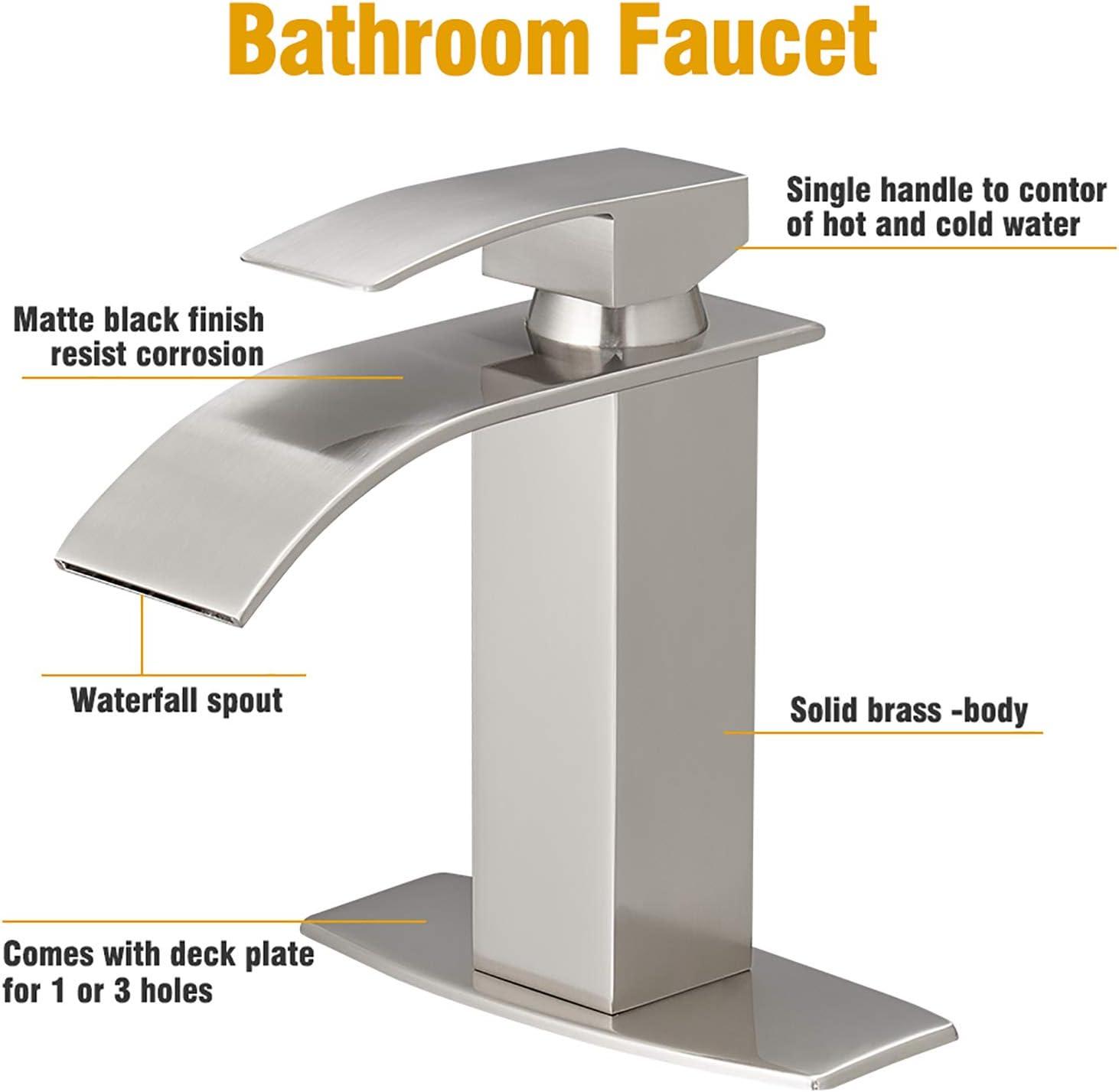 Brushed Nickel Single Handle Waterfall Bathroom Faucet