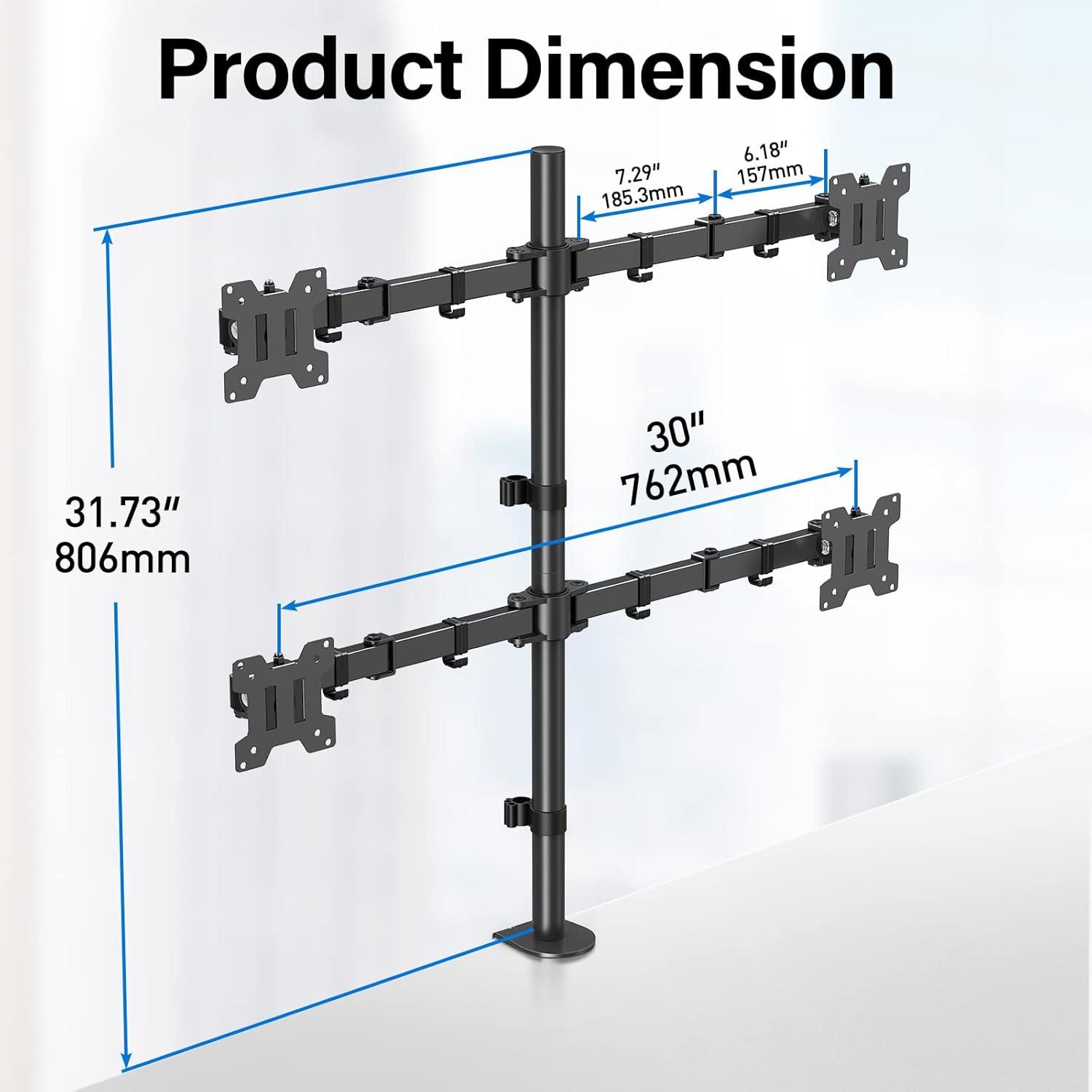 Black Quad Monitor Desk Mount for 13 to 32 Inch Screens