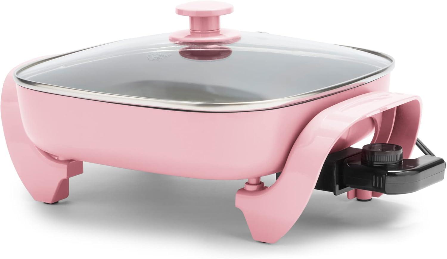 Pink Ceramic Nonstick Electric Skillet with Glass Lid