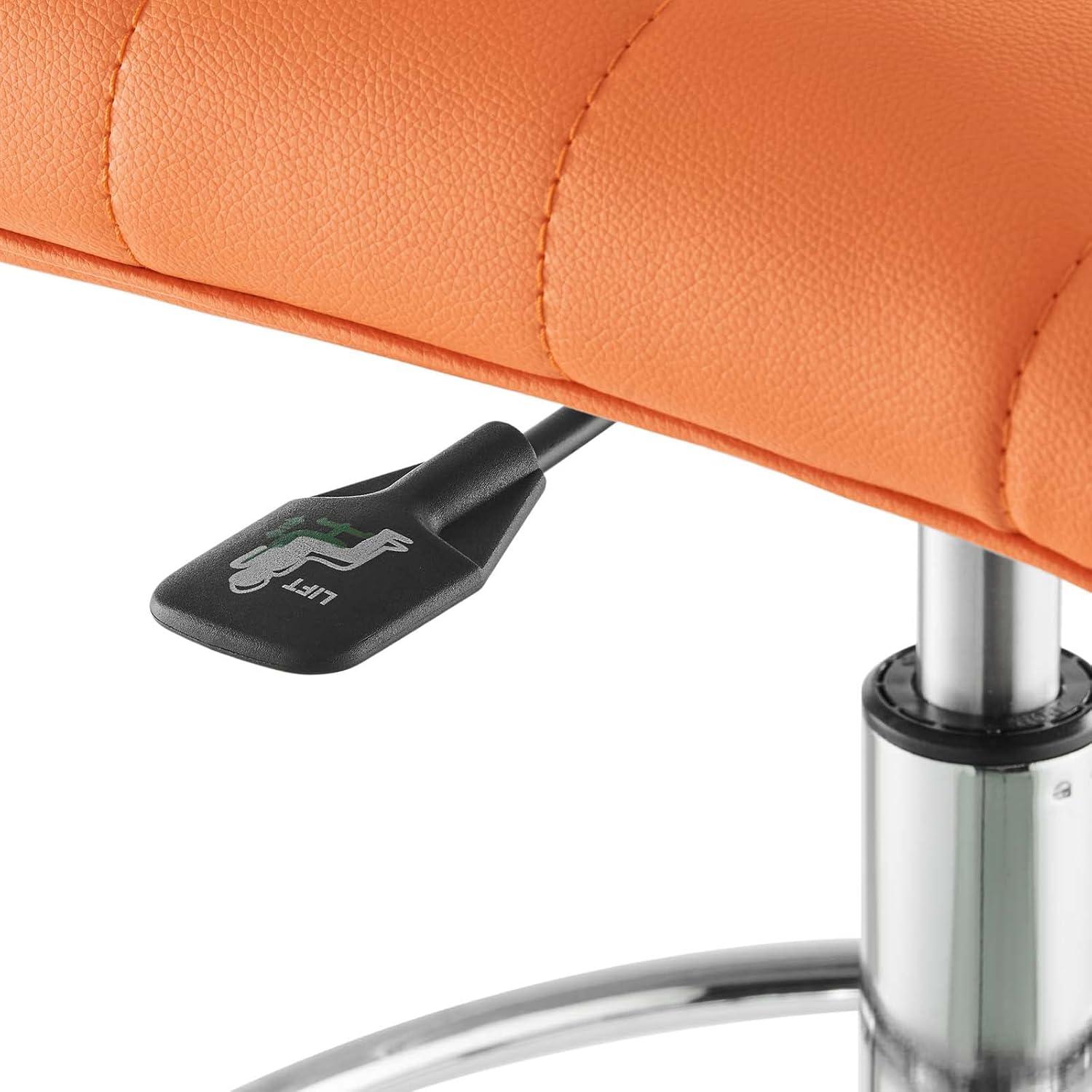 Modway Ripple Armless Vegan Leather Drafting Chair in Silver Orange
