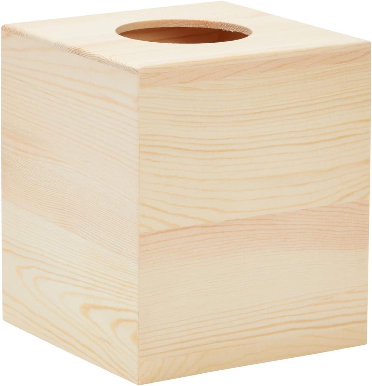 Juvale Unfinished Wood Tissue Box Cover for DIY Crafts, Square Wooden Holder with Slide Out Bottom for Home Decor, 5 x 5.8 In