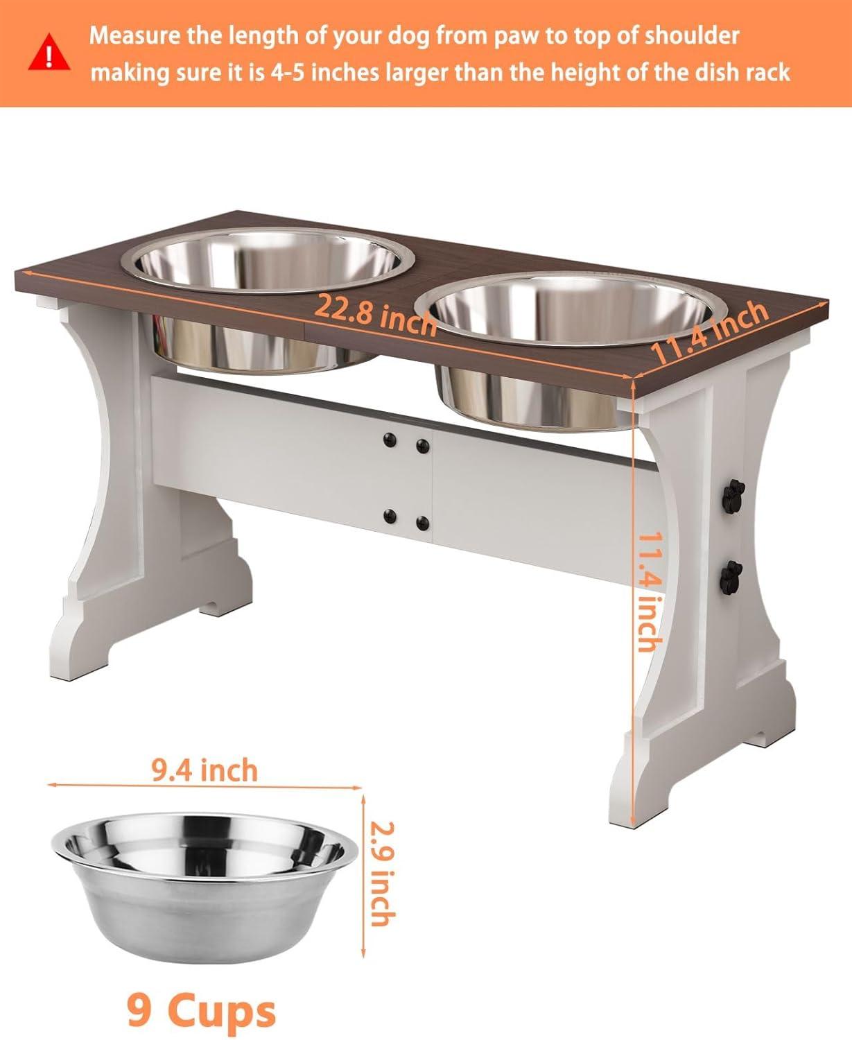 Farmhouse Elevated Dog Bowl Stand with Stainless Steel Bowls