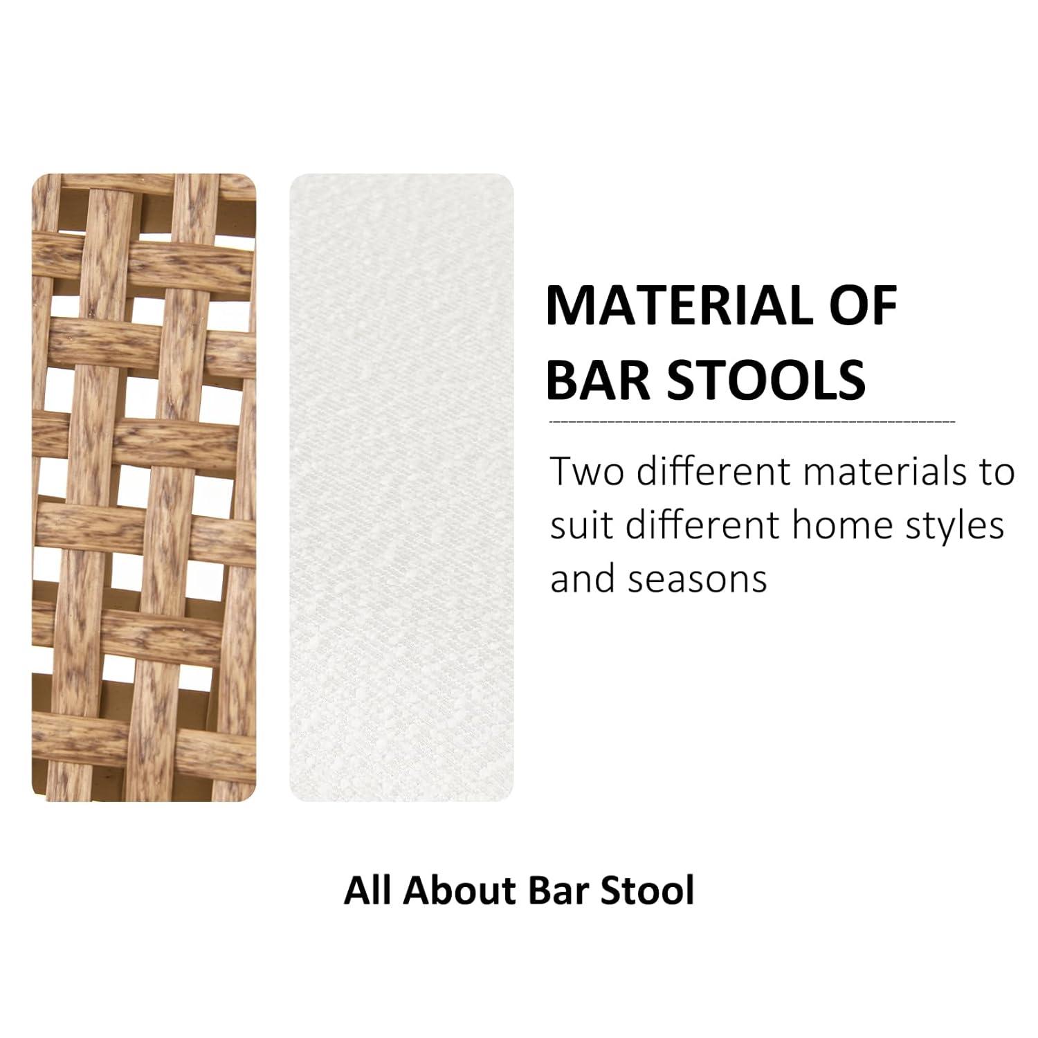 Bay Isle Home™ Rattan Counter Height Bar Stools Set Of 2, Fabric Upholstered Barstools With Pe Rattan Cane Back, Bar Chairs Counter Stools For Kitchen Island,beige White (Set of 2)