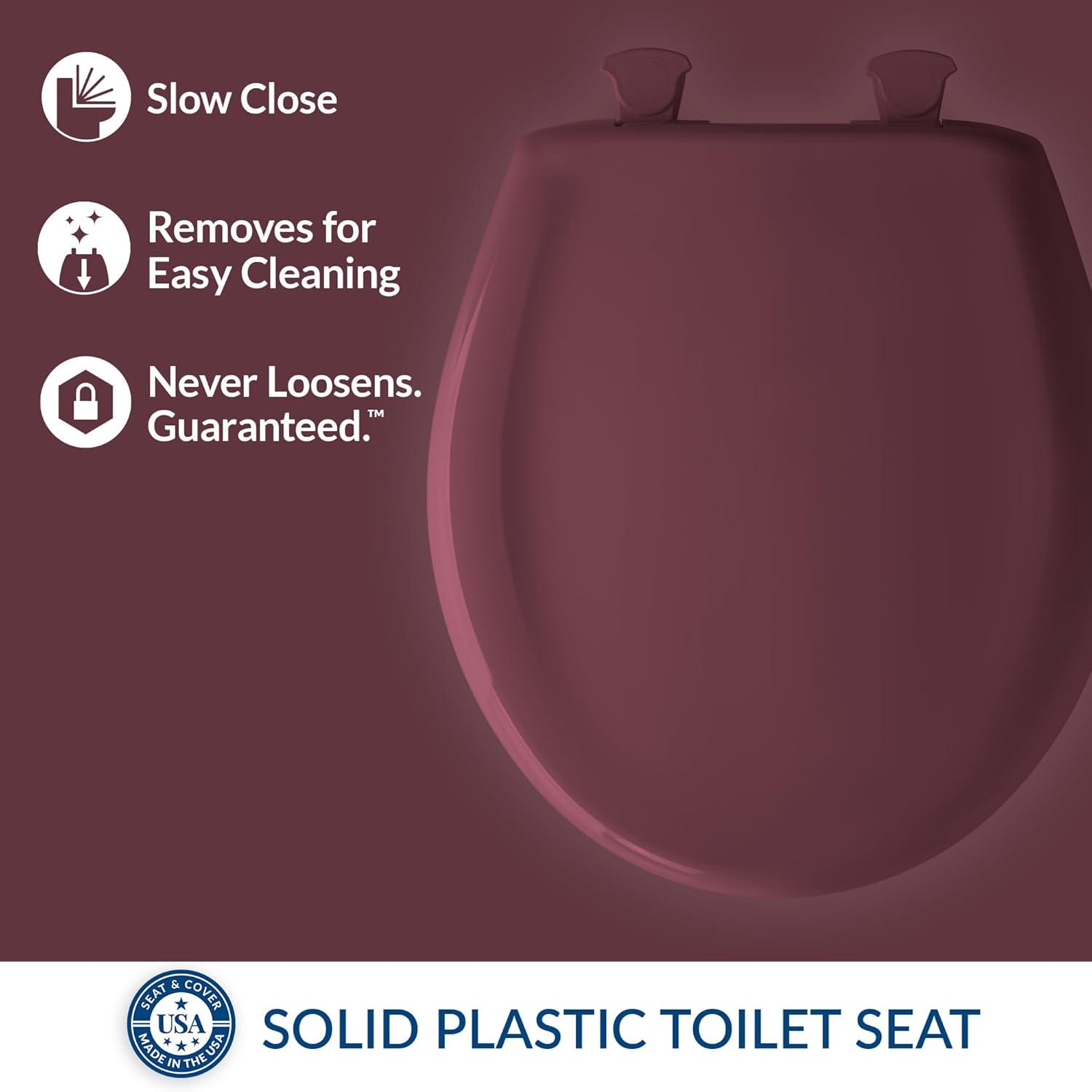 Bemis 200SLOWT Asiento de Inodoro Redondo de Plástico con Cierre Lento, Disponible en Varios Colores