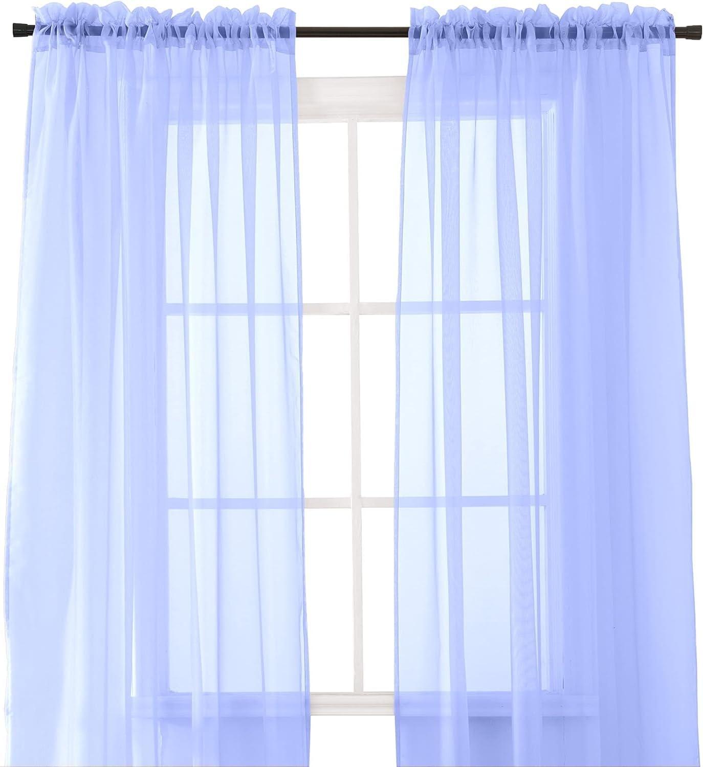 2-Piece Multipurpose Solid Colored Drapes, Sheer Window Curtains with 2 inch Rod Pocket, 60 X 84 inches, Lavender