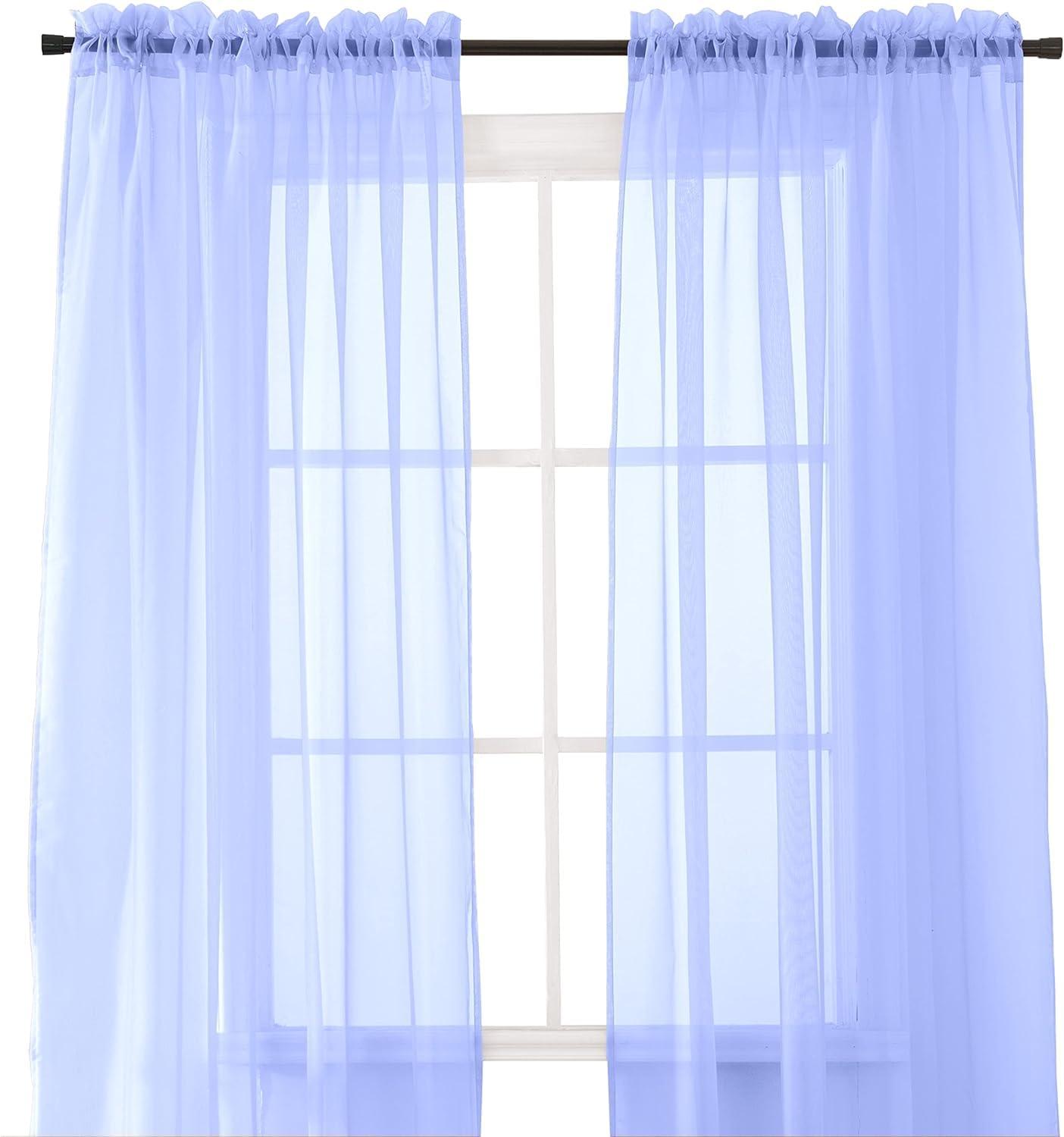 2-Piece Multipurpose Solid Colored Drapes, Sheer Window Curtains with 2 inch Rod Pocket, 60 X 84 inches, Lavender
