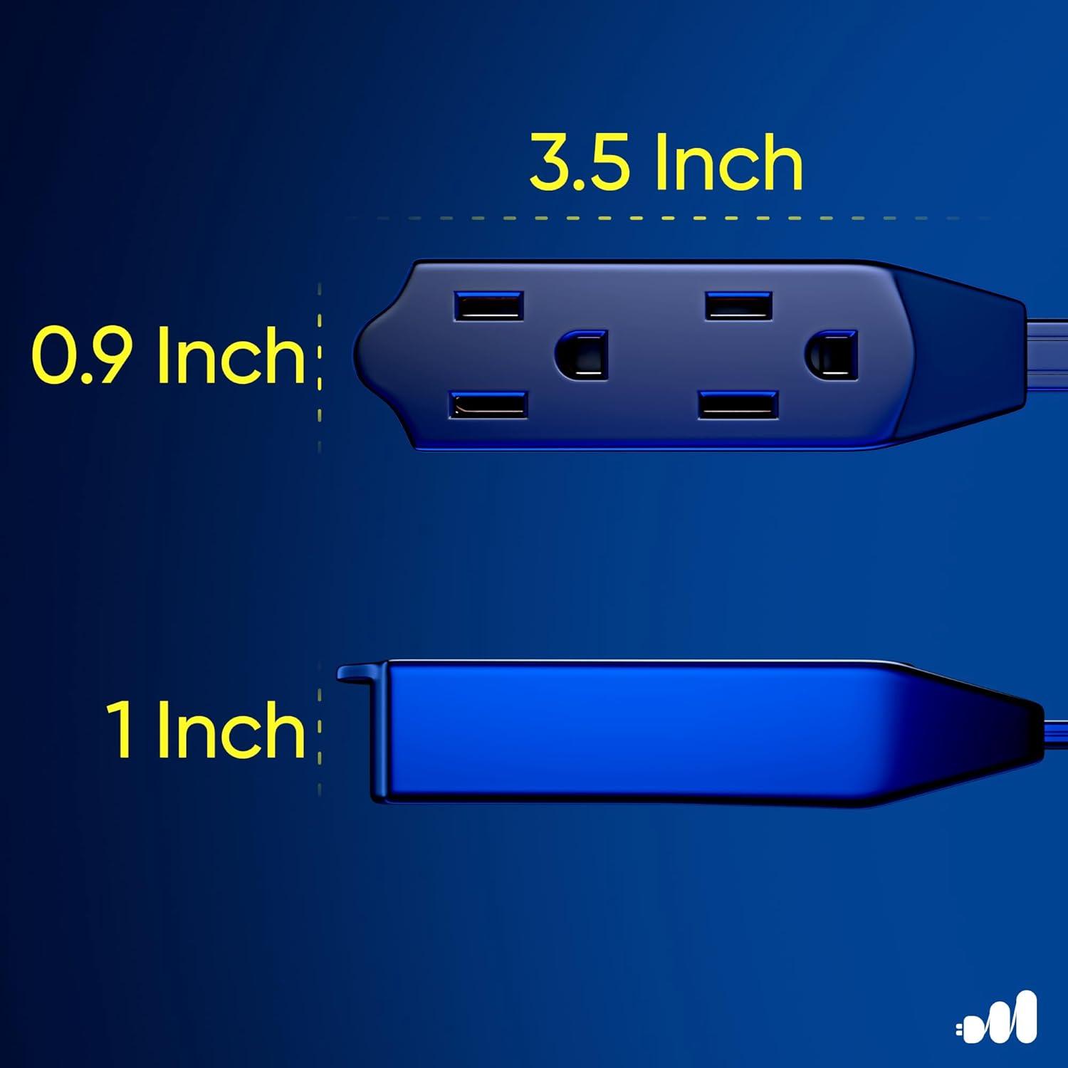 Maximm 1 ft. 16/3 Flat Extension Cord 360 Rotating Plug 3-Outlet 13A, 1625W, UL Certified, Black