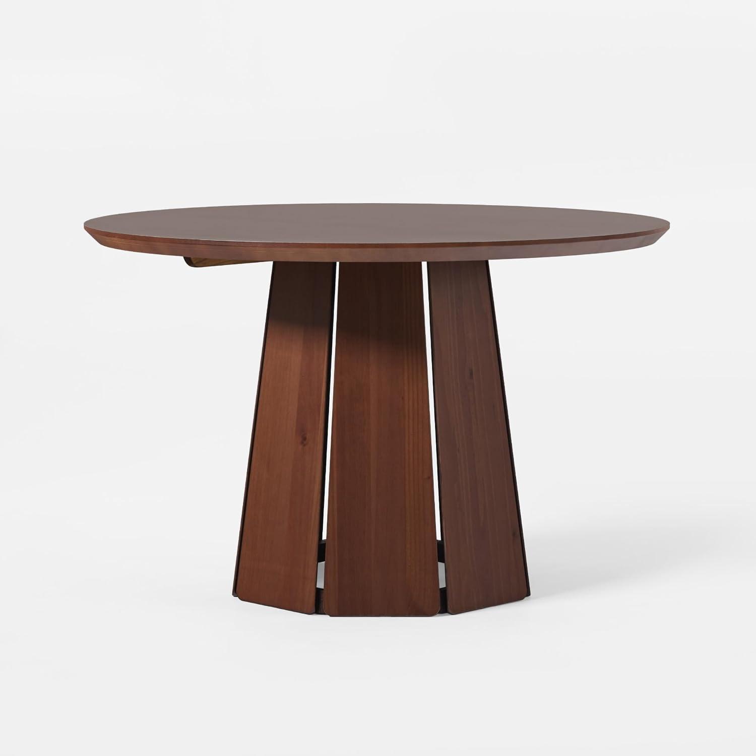 Walker Edison Modern 48" Round Solid Wood Pedestal Dining Table, Brown