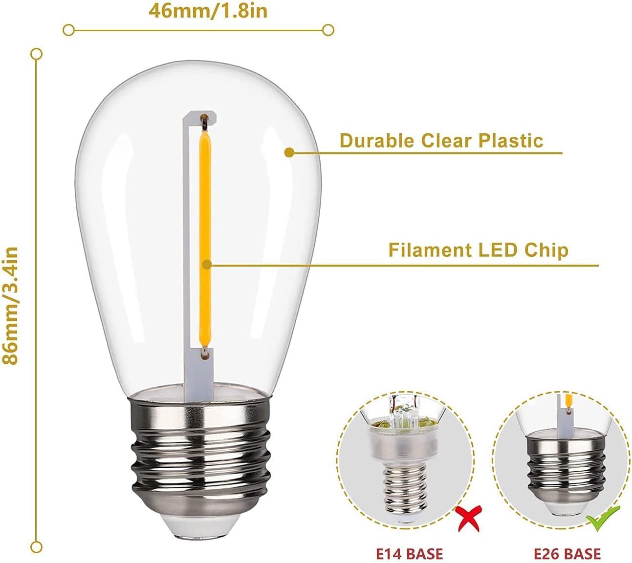 Svater Replacement Bulbs for Outdoor String Lights, 15 Pack S14 LED Bulbs for Patio, E26 Base 1W Bulb Equal to 11W Incandescent, Dimmable,Shatterproof 2700K Warm White