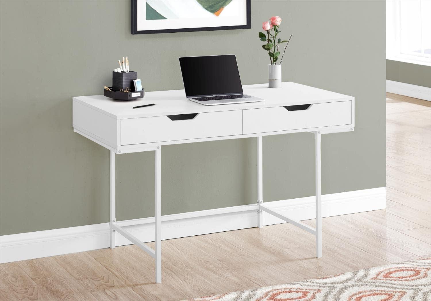 White Wood Home Office Desk with Drawers