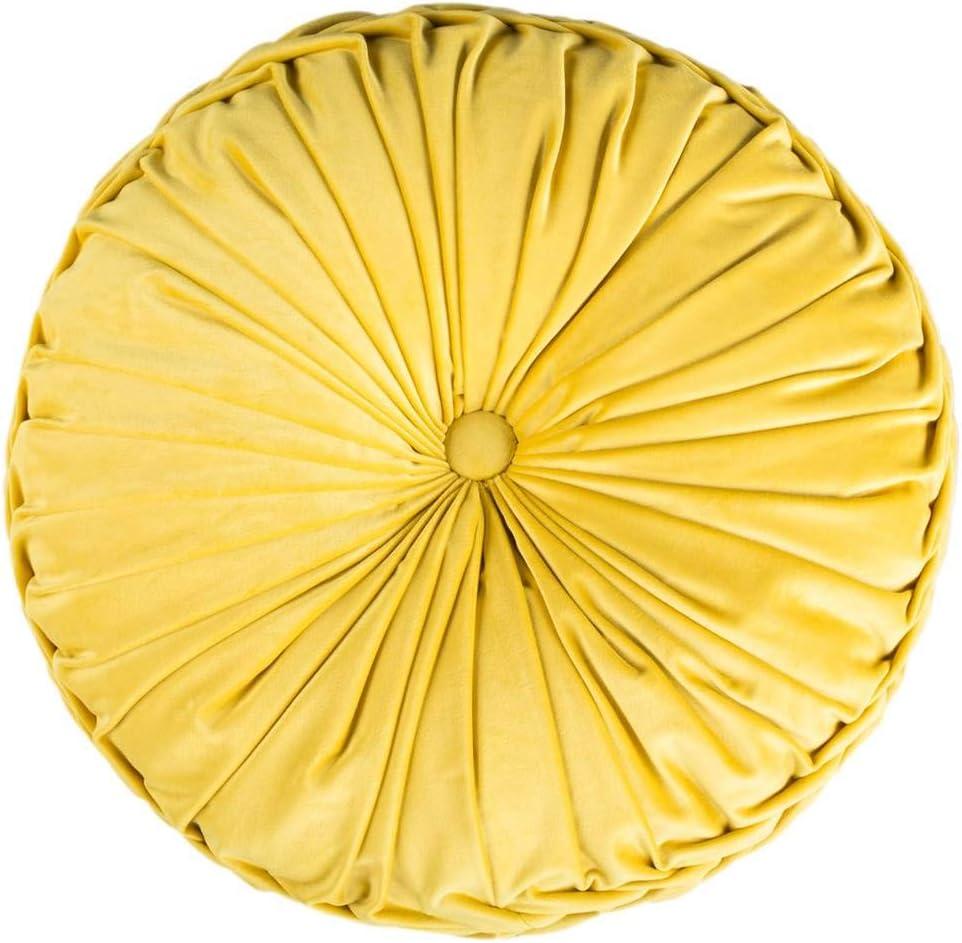 SAFAVIEH Leila 18" x 18" Round Tufted Plush Pillow, Mustard