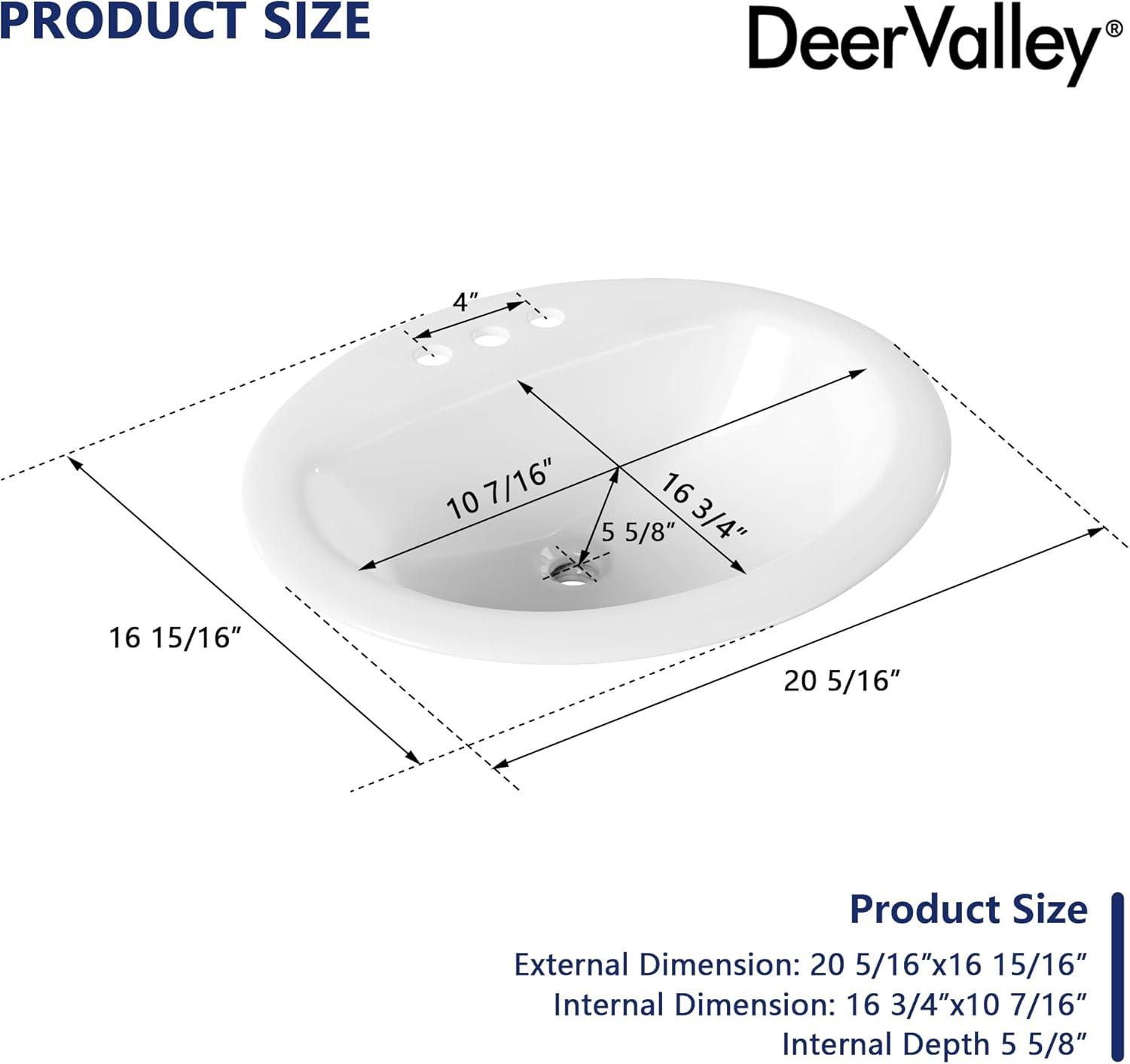 20'' x 17'' White Oval Vitreous China Drop-in Bathroom Sink with Overflow