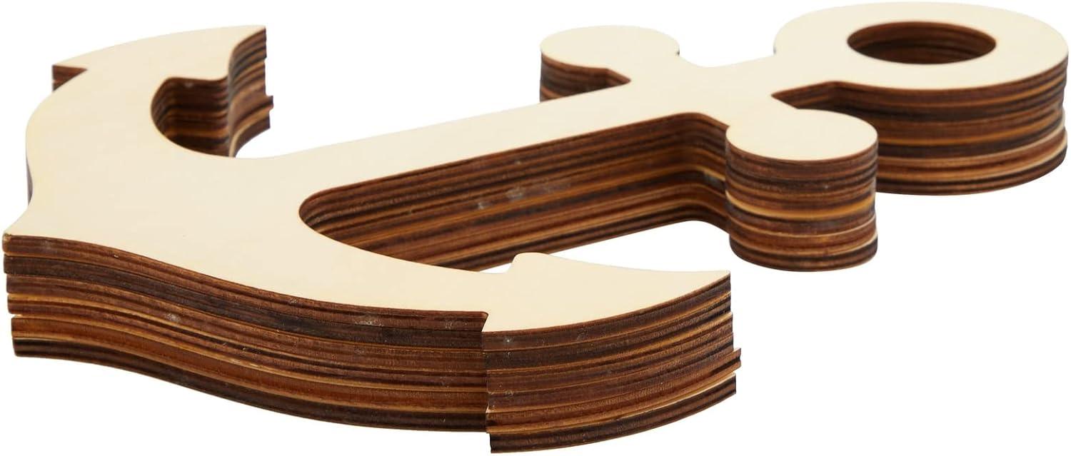 6 Pack Unfinished Wooden Anchors for Crafts, Nautical Wood Cutouts for DIY Projects, Nautical Decor (11.6 x 8.8 In)