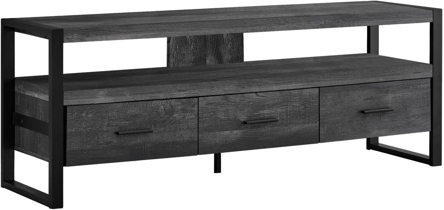 Contemporary Black TV Stand with 3 Drawers and Open Shelf